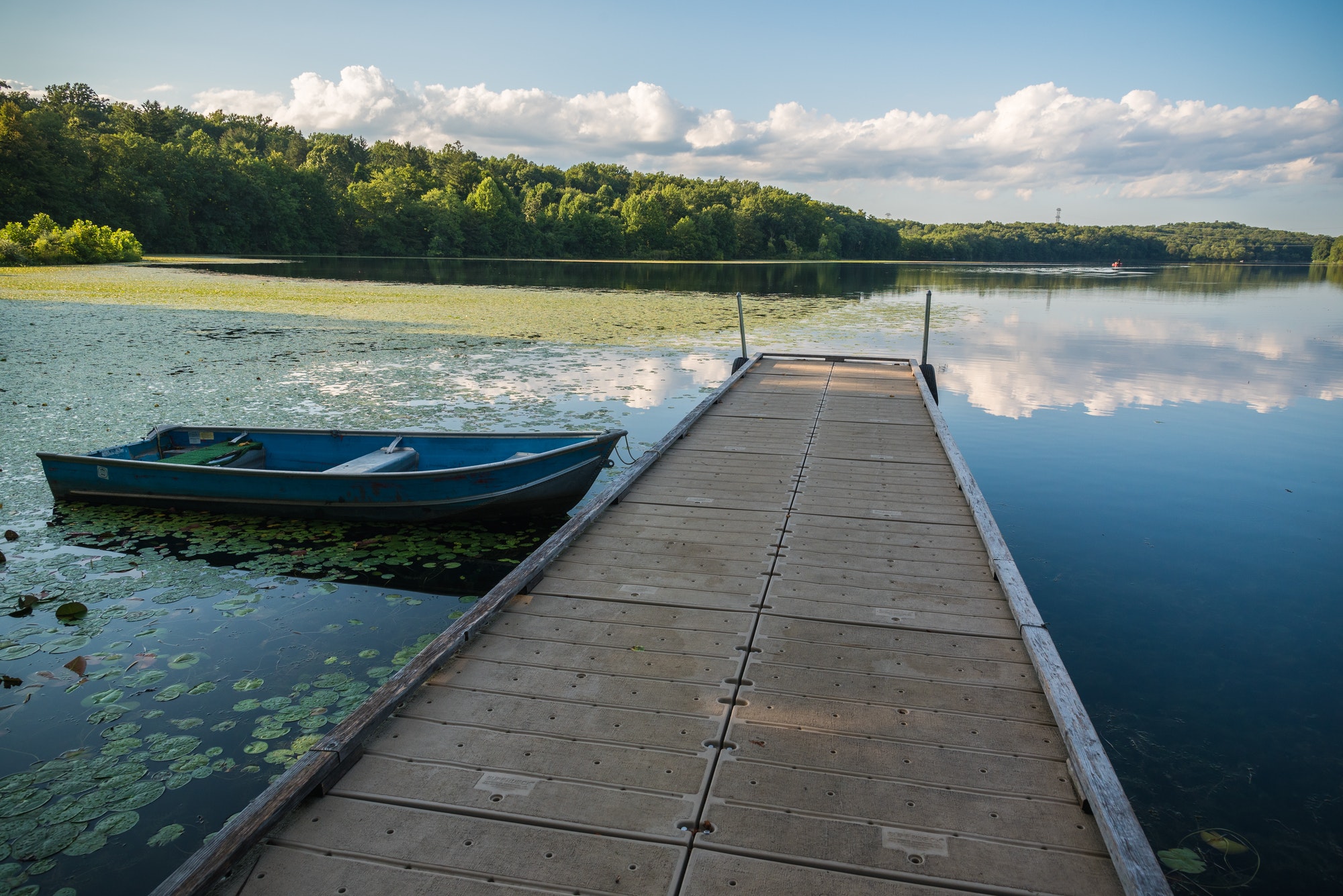 Boat dock reflections.